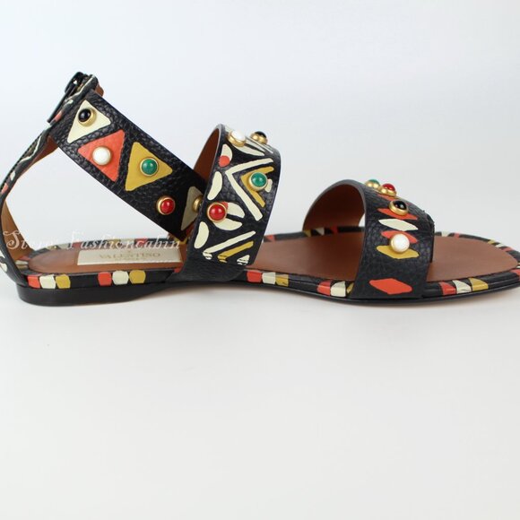 NEW VALENTINO Runway Tribal Stud Sandals | Boho Flat Sandals for Summer - Picture 6 of 16